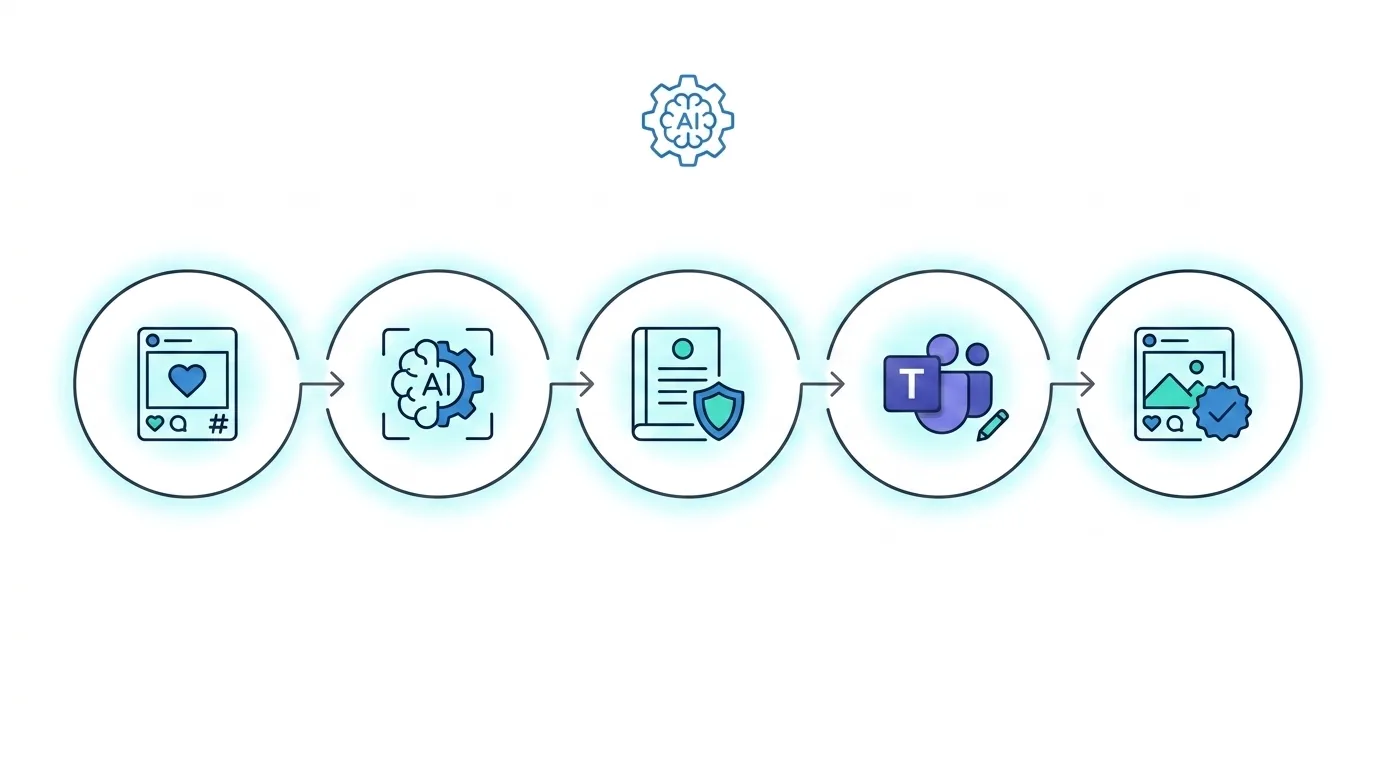 Agente AI su Copilot Studio che interroga i documenti di policy indicizzati su SharePoint Online e risponde dentro Microsoft Teams citando la fonte