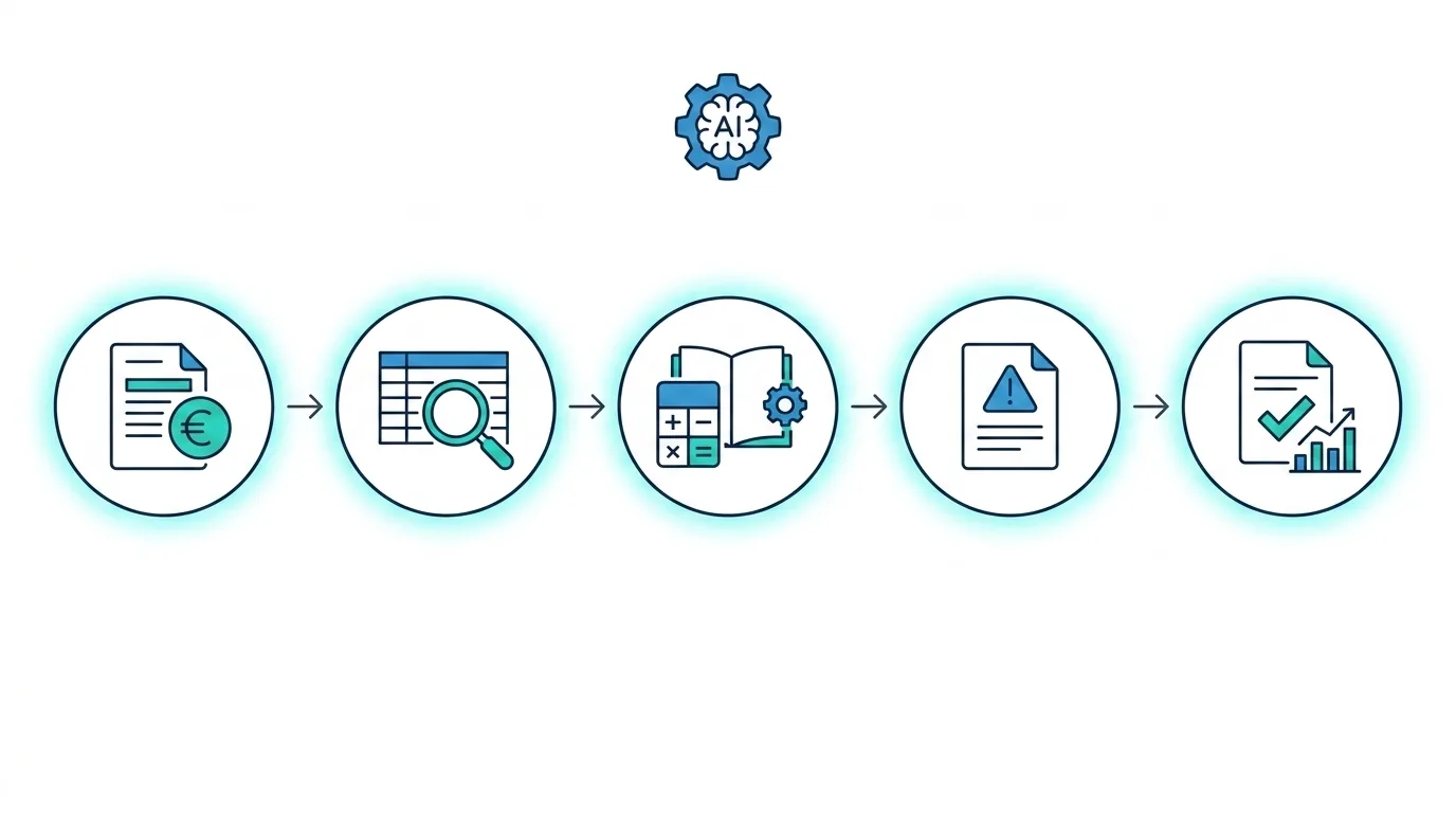 Flusso della web application per il controllo dei rendiconti: dal caricamento dei documenti all'esito a semaforo con report delle evidenze