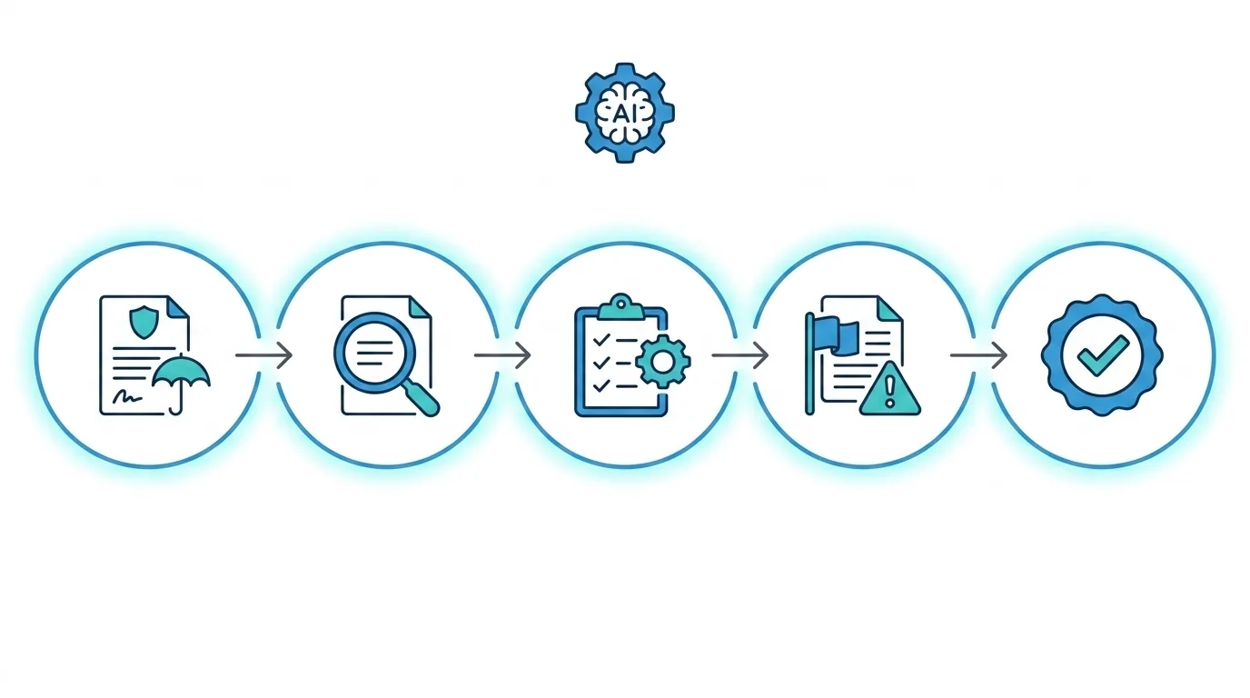 Flusso dell'AI Document Validator: dal caricamento dei documenti su SharePoint all'esito con punteggio di confidence per ogni controllo