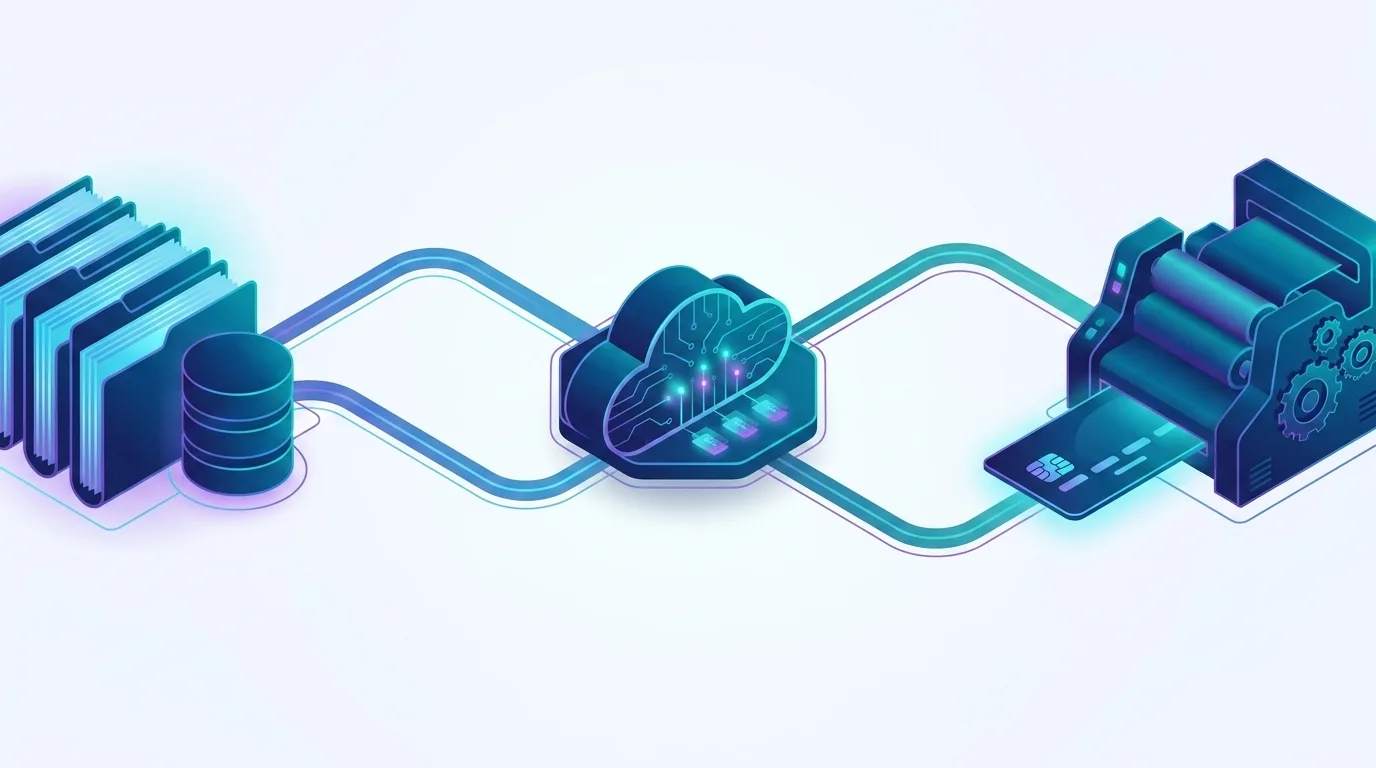 Architettura del processo di emissione badge: dal modulo SPFx su SharePoint al file XML generato da Azure Functions per la stampante industriale