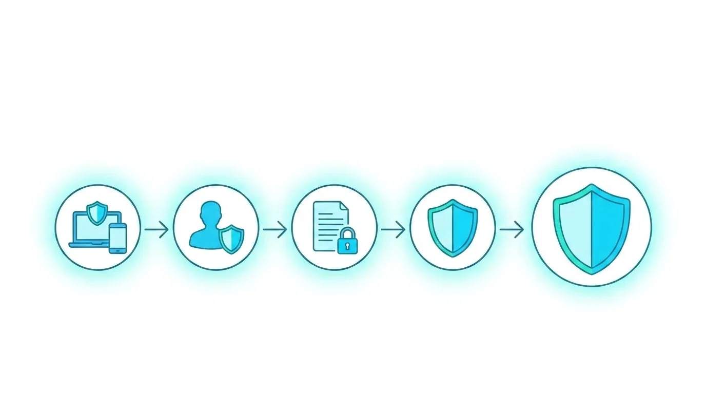 End-to-end Microsoft 365 security architecture: endpoint management with Intune, identity protection with Entra ID, data security with Purview and endpoint protection with Defender